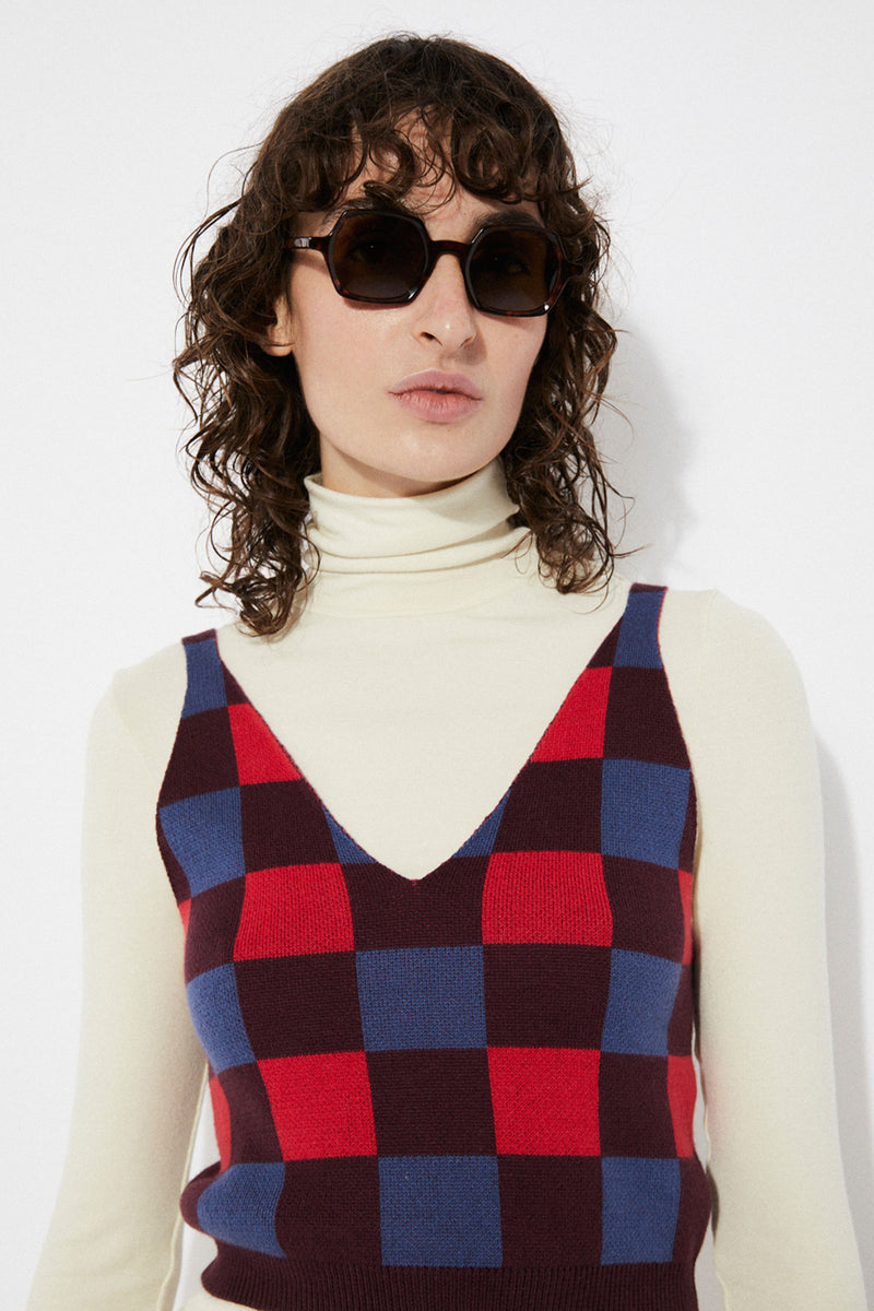 Mussol Checkered Cotton Top