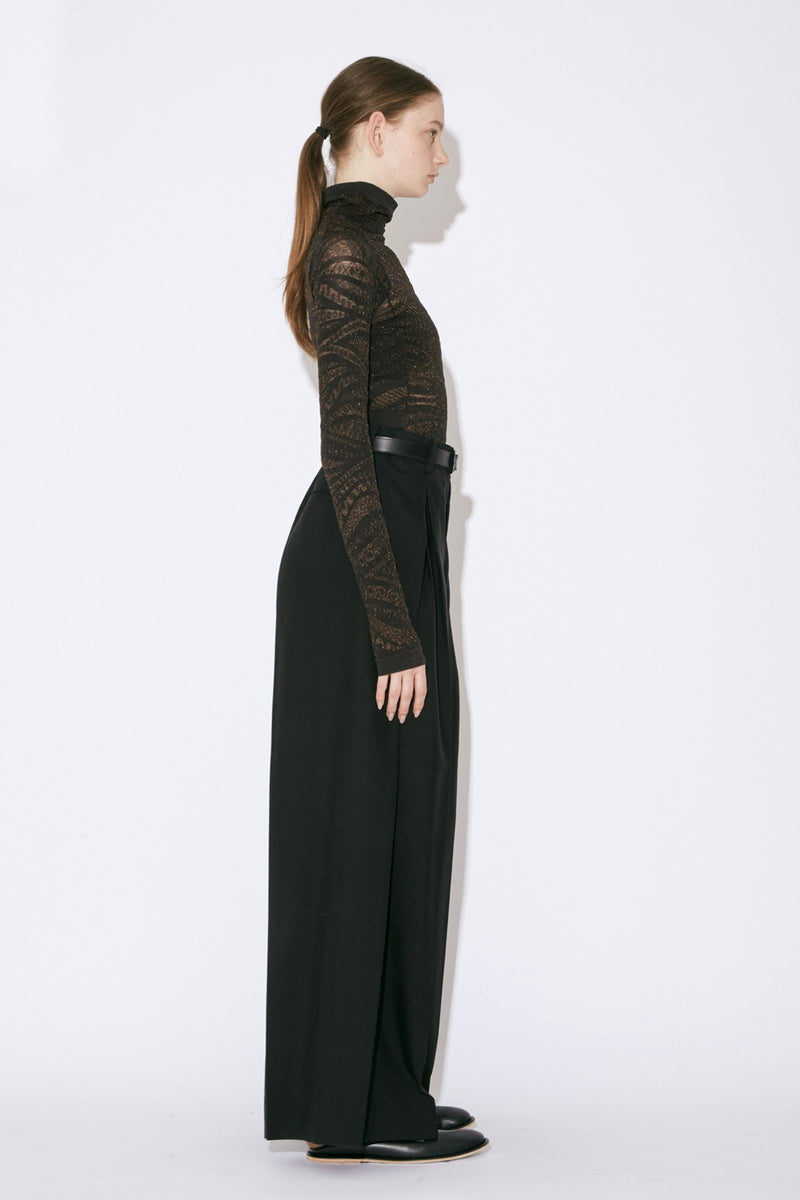 Wool and Mohair Tuck Wide-Leg Pants