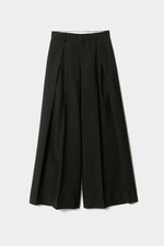 Wool and Mohair Tuck Wide-Leg Pants