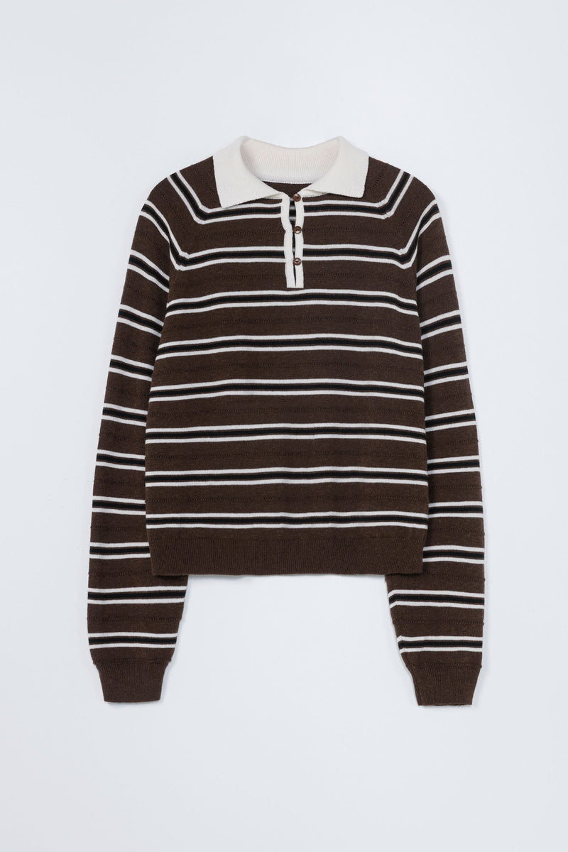 Merino Wool Striped Polo Sweater
