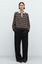 Merino Wool Striped Polo Sweater
