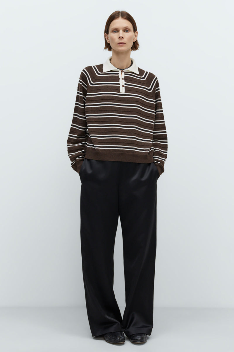 Merino Wool Striped Polo Sweater