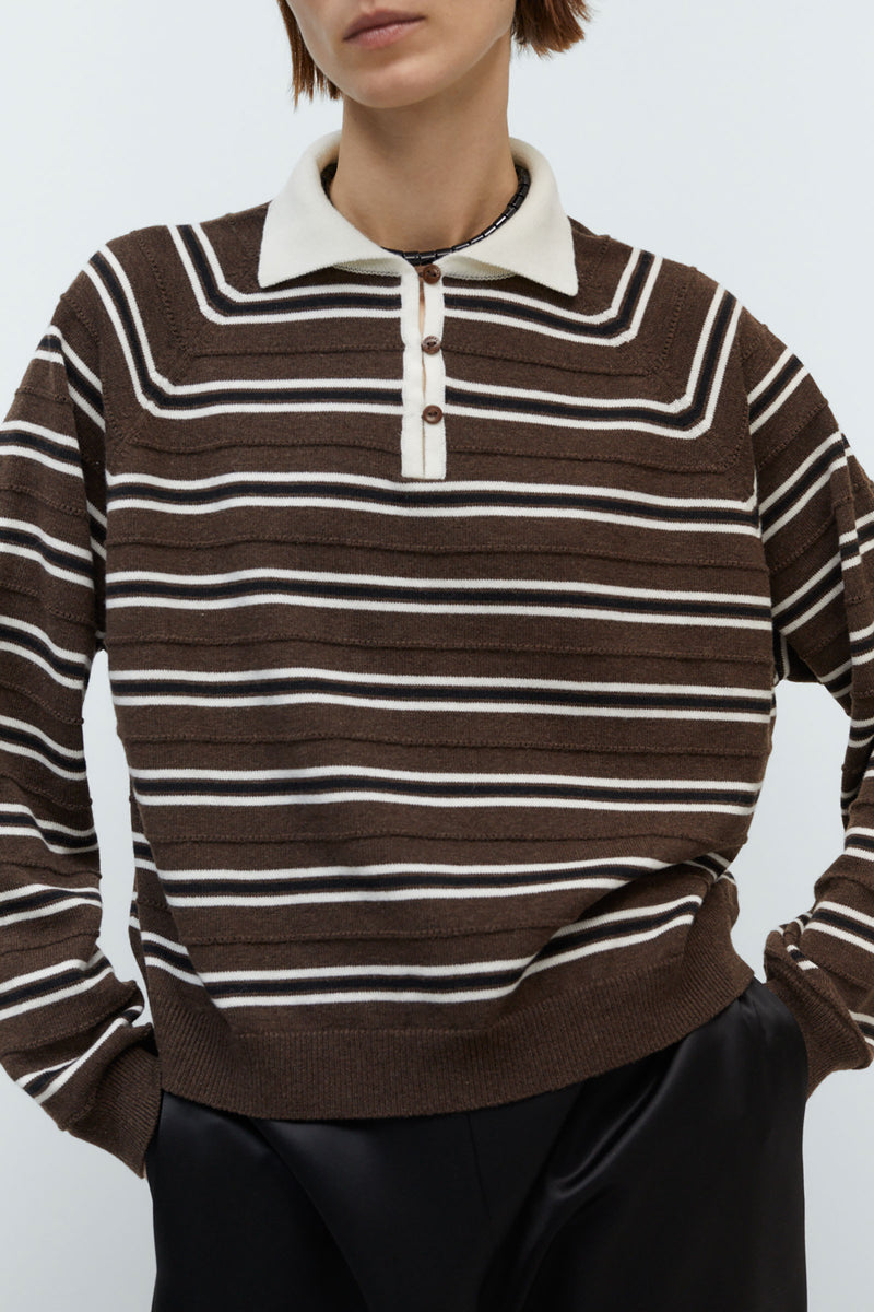 Merino Wool Striped Polo Sweater