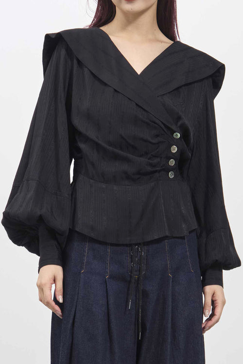 Rose Jacquard Stripe Sailor Collar Blouse