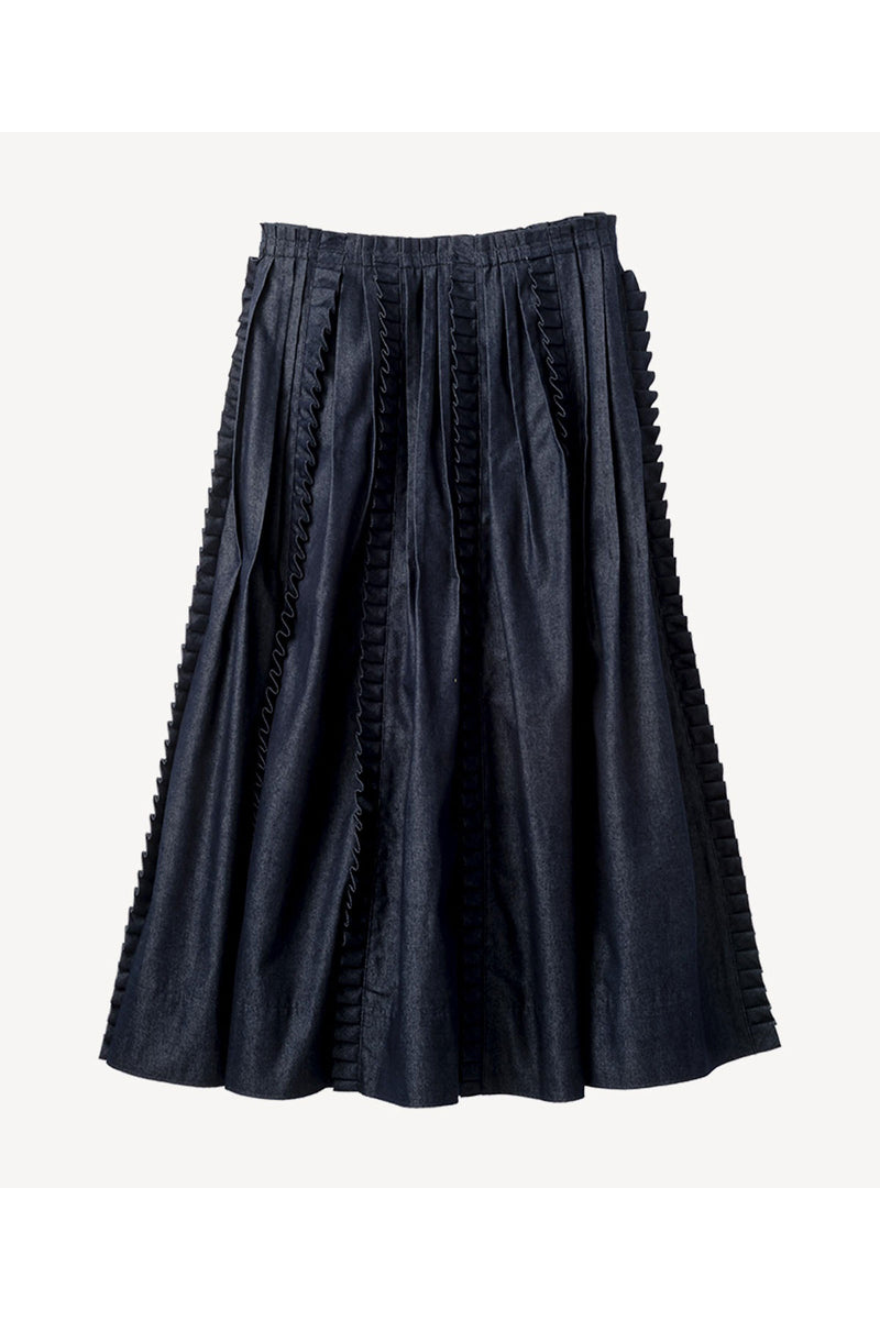 Tucked Ruffle Denim Skirt