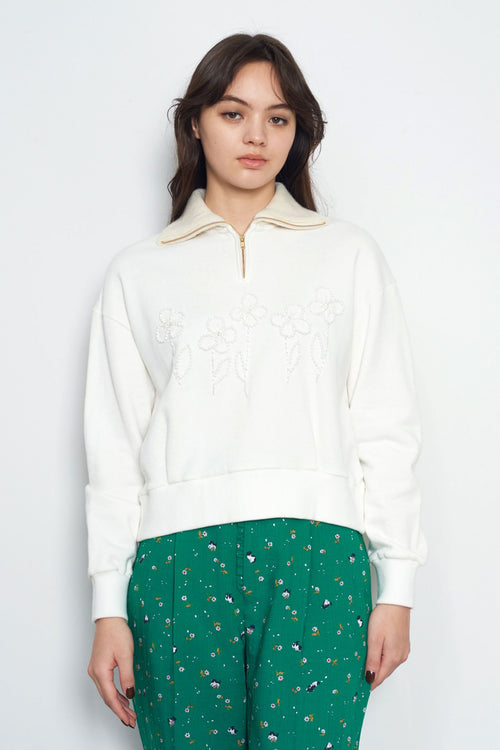 Flower Embroidery Cotton Sweatshirt