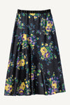 Rose-Print Polyester Midi Skirt