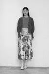 Rose-Print Polyester Midi Skirt