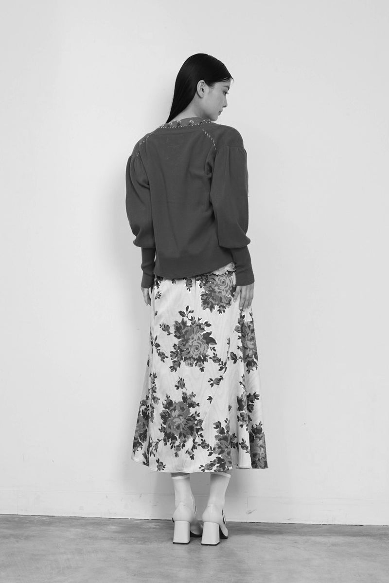 Rose-Print Polyester Midi Skirt