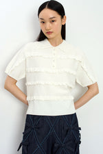 Lace Cotton Polo Knit Top