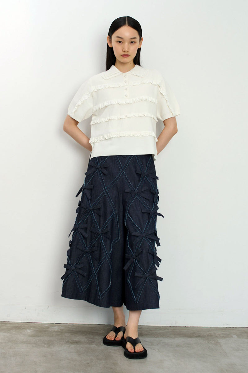 Lace Cotton Polo Knit Top
