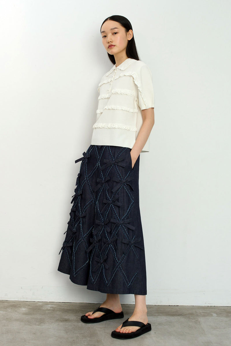Lace Cotton Polo Knit Top