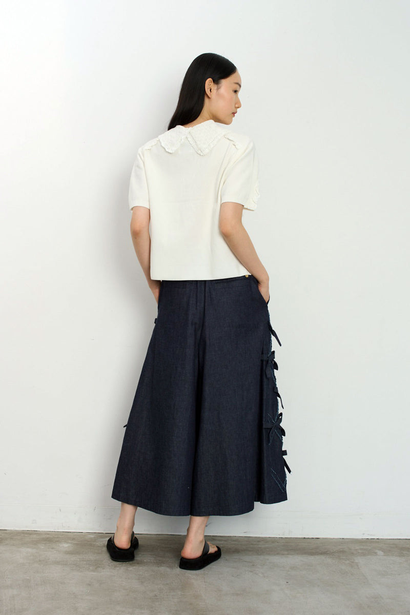 Lace Cotton Polo Knit Top