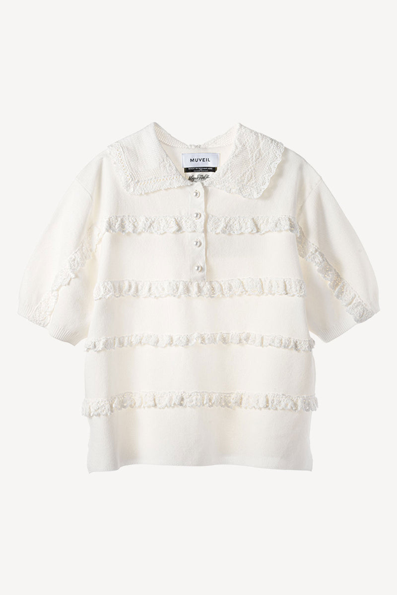 Lace Cotton Polo Knit Top