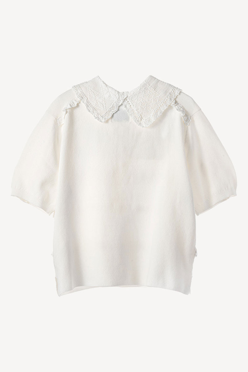 Lace Cotton Polo Knit Top