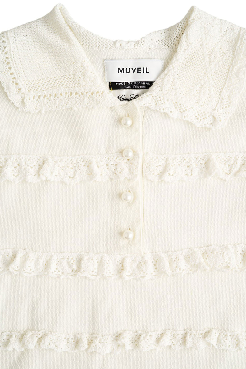 Lace Cotton Polo Knit Top