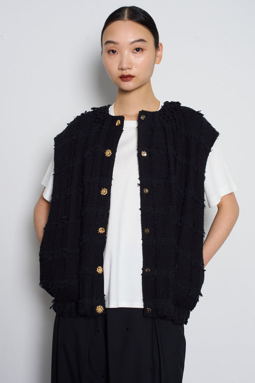 Cotton-Blended Tweed Vest Jacket