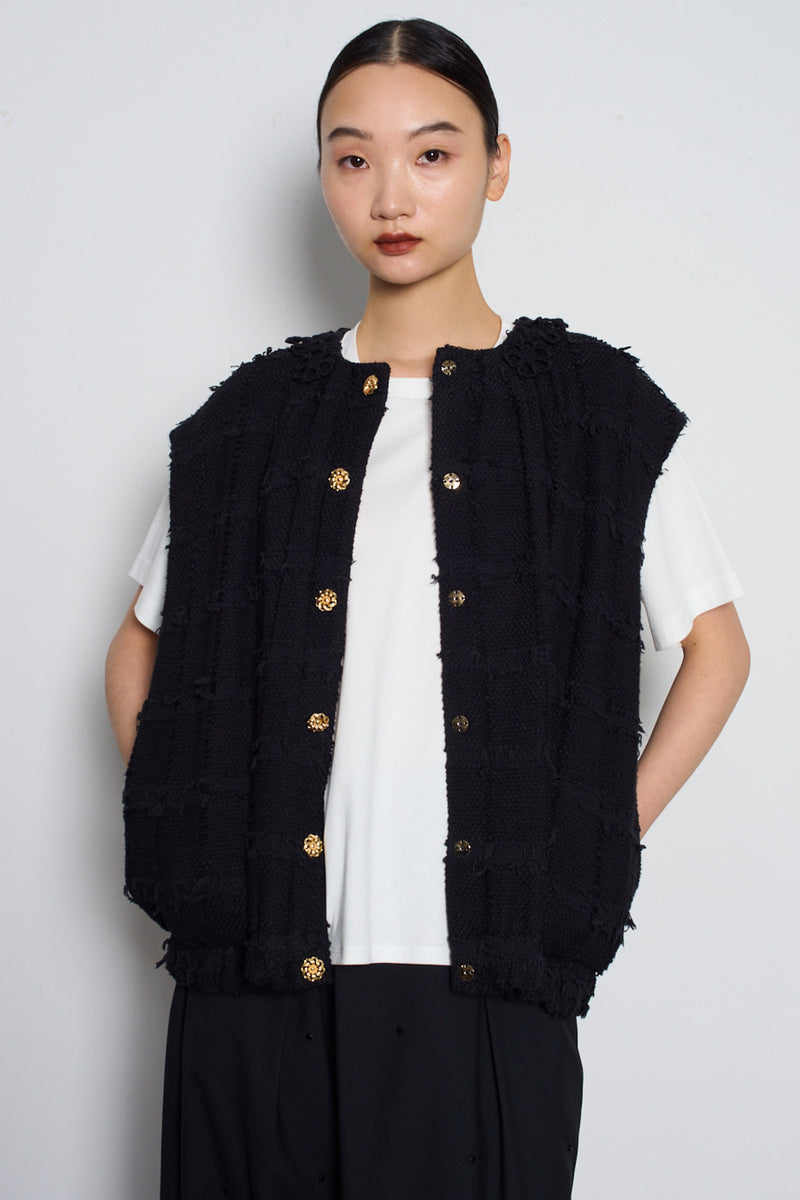 Cotton-Blended Tweed Vest Jacket