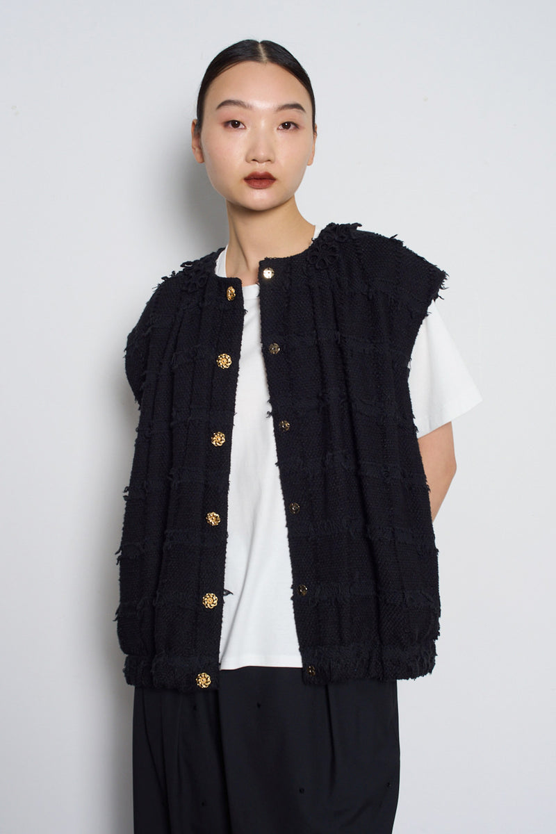 Cotton-Blended Tweed Vest Jacket