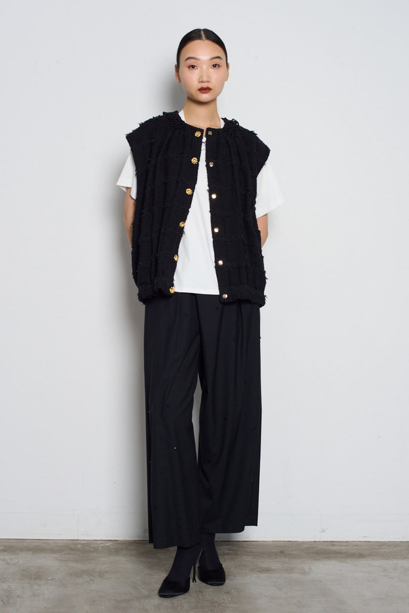 Cotton-Blended Tweed Vest Jacket