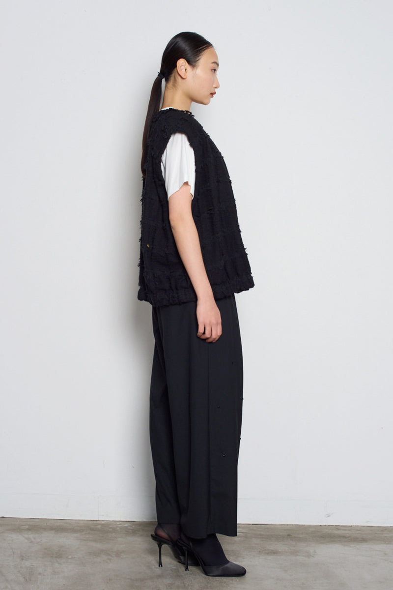 Cotton-Blended Tweed Vest Jacket