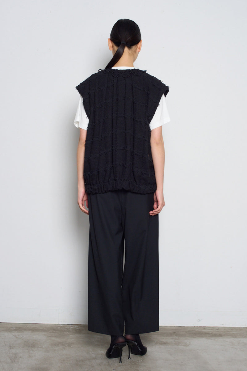 Cotton-Blended Tweed Vest Jacket