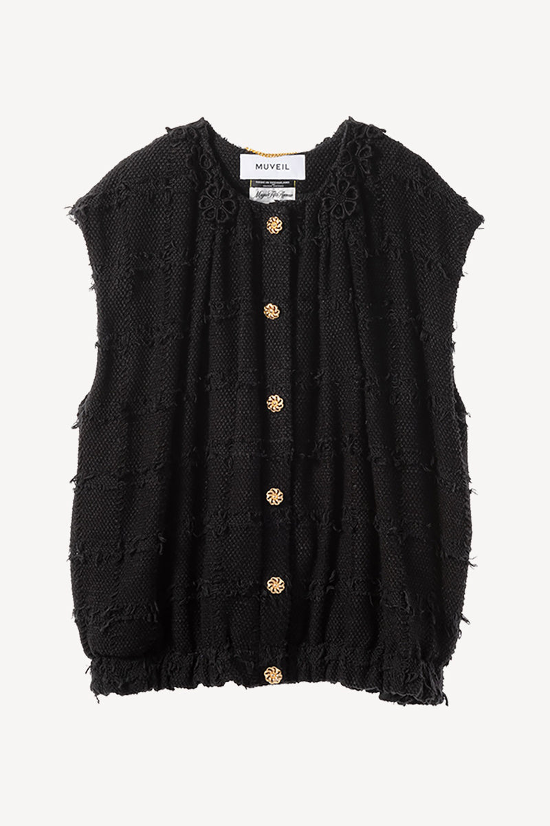 Cotton-Blended Tweed Vest Jacket