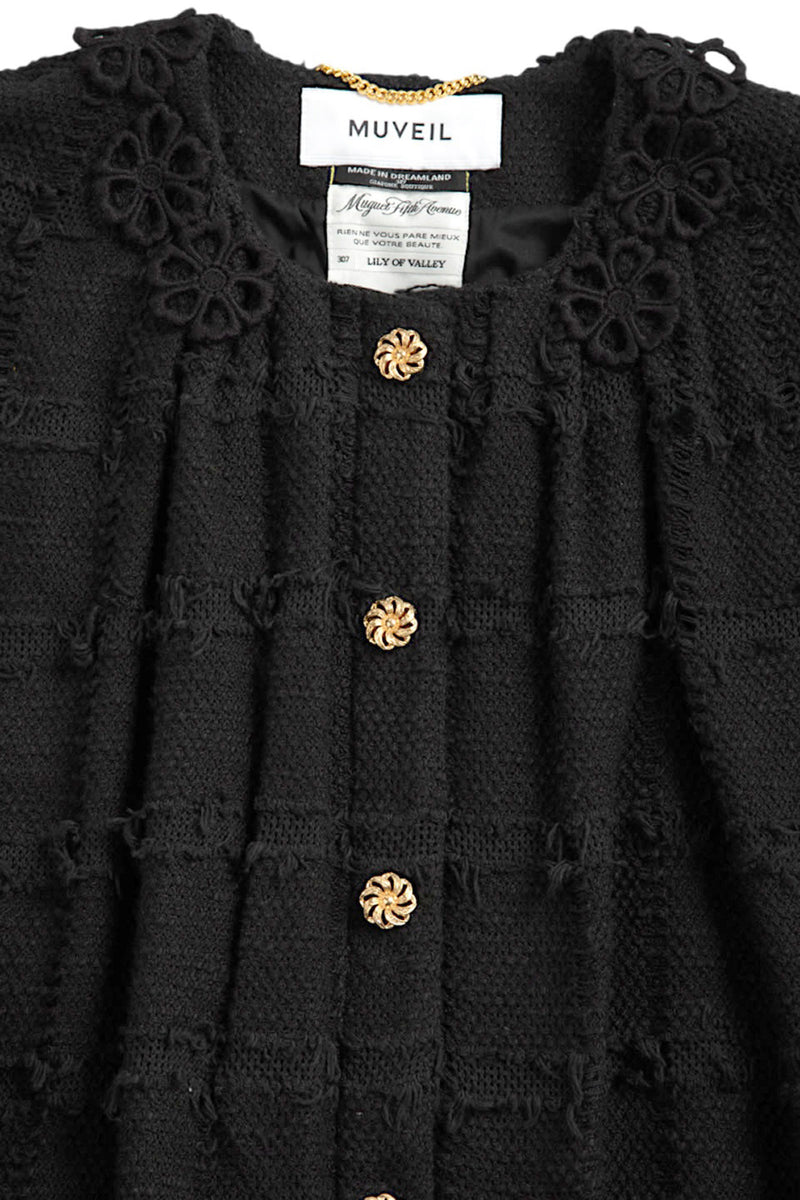 Cotton-Blended Tweed Vest Jacket