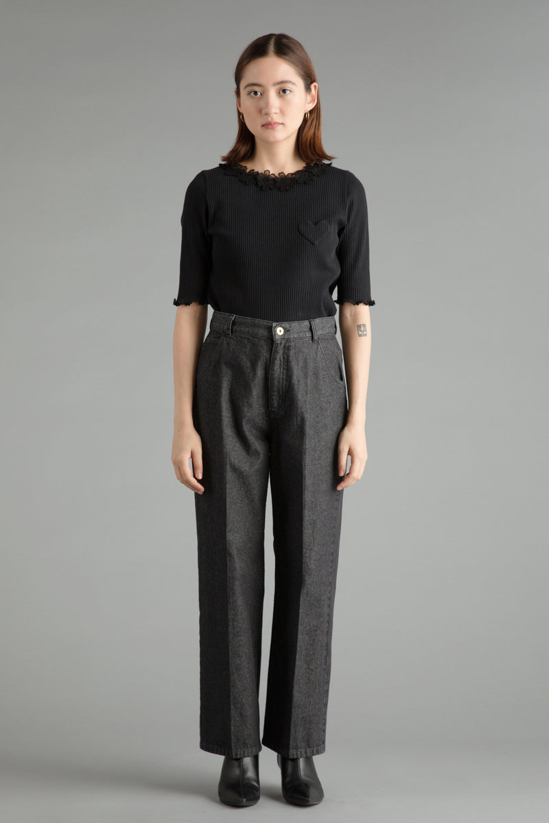 Ribbon Cotton Denim Pants