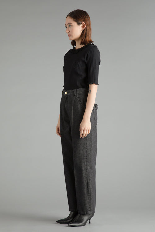 Ribbon Cotton Denim Pants