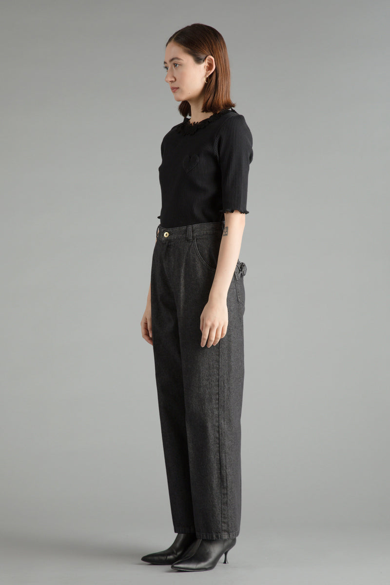 Ribbon Cotton Denim Pants