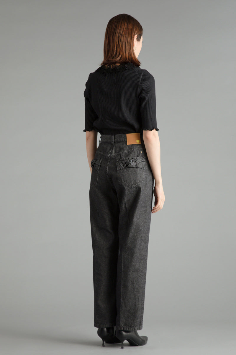 Ribbon Cotton Denim Pants