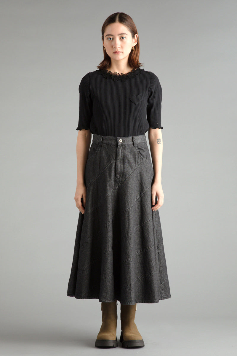 Ribbon Denim Skirt
