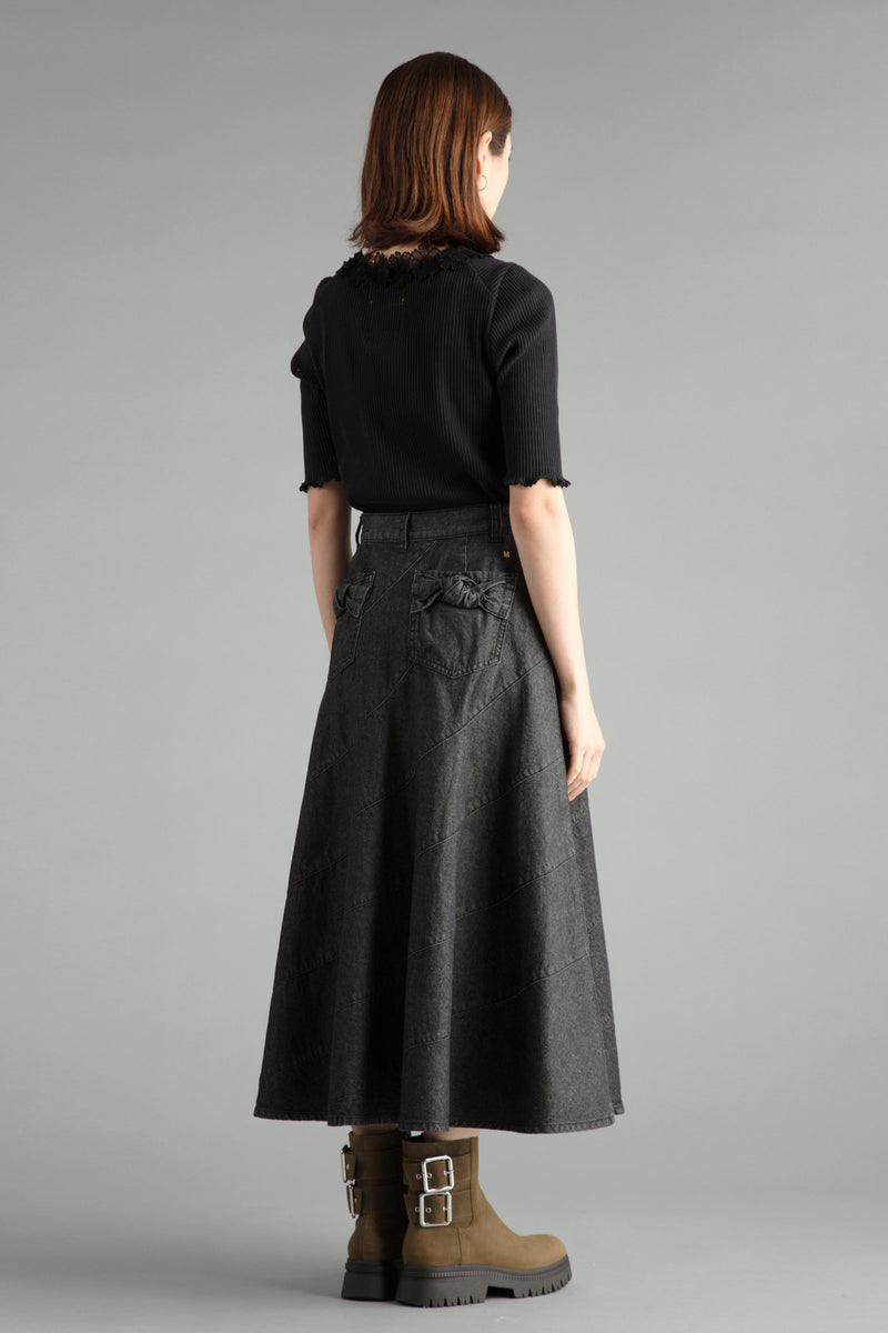 Ribbon Denim Skirt