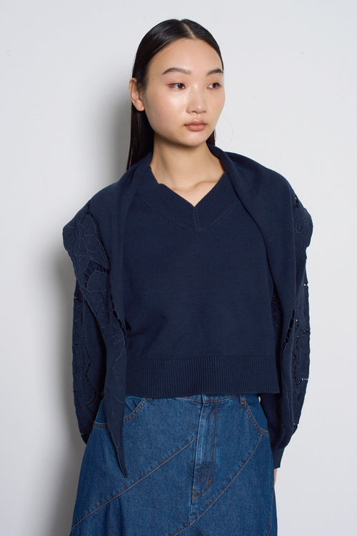 Embroidery Cotton Pullover with Scarf
