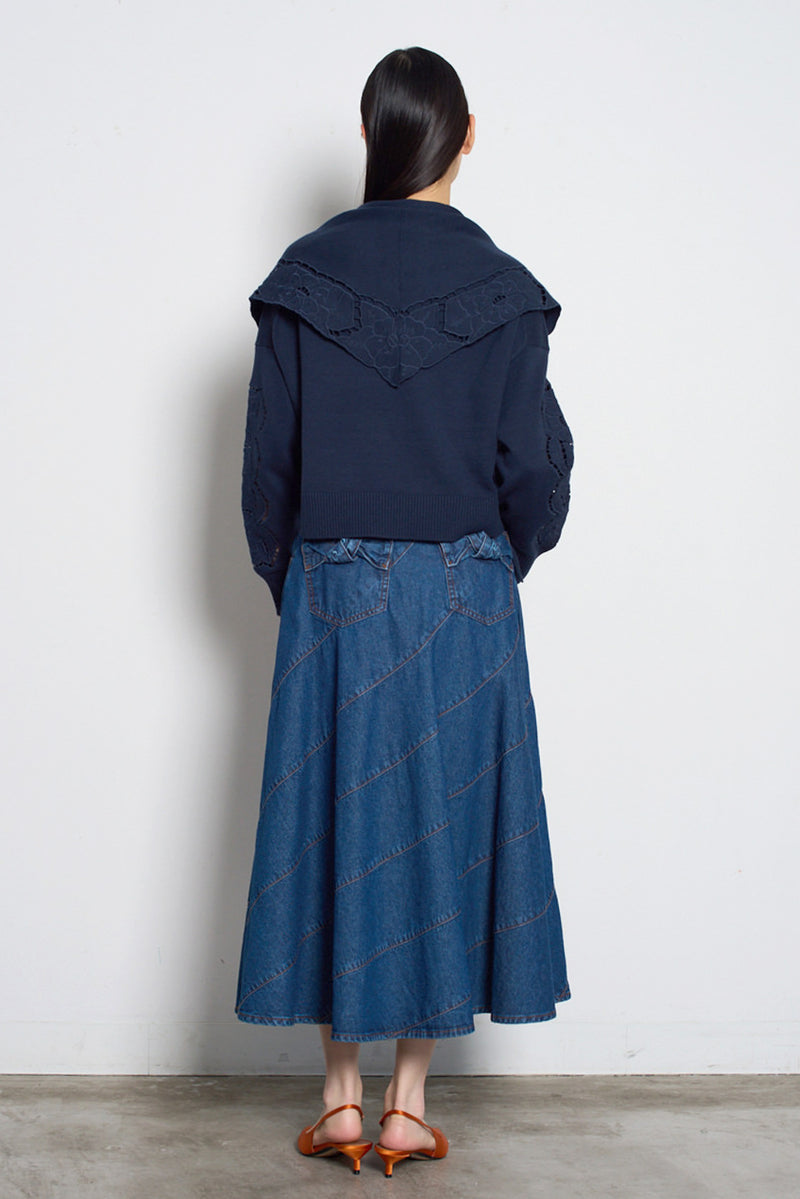 Embroidery Cotton Pullover with Scarf