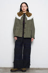 Embroidery and Fur Collar Workwear Jacket