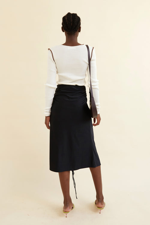 Agathe Ruffled Satin Skirt