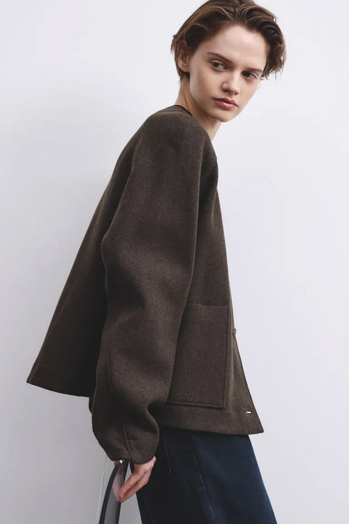 Collarless Wool-blended Jacket