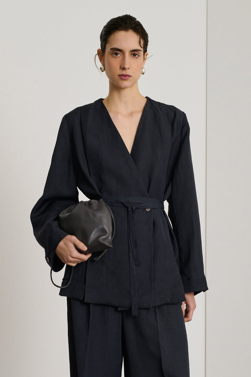 Dandy Linen-Blended Belted Jacket
