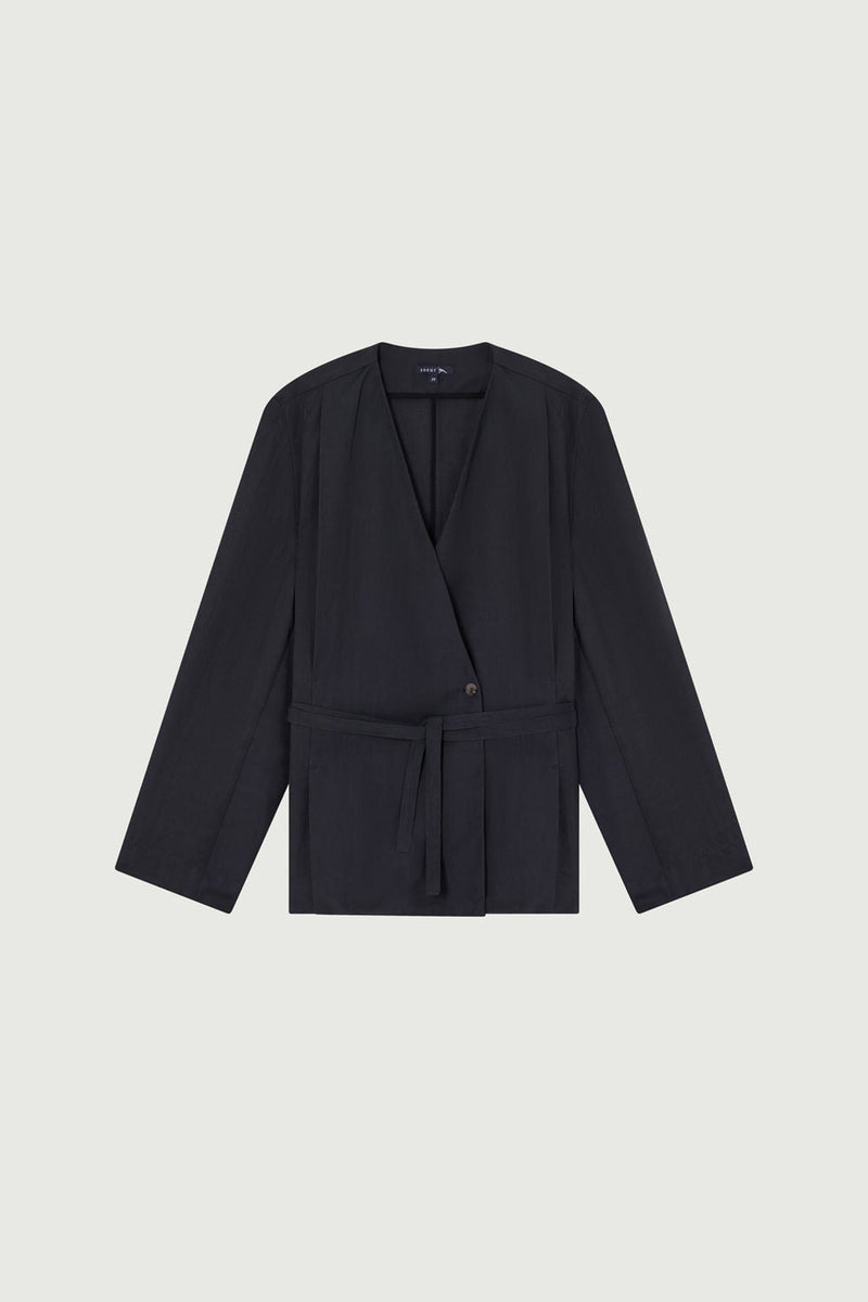 Dandy Linen-Blended Belted Jacket
