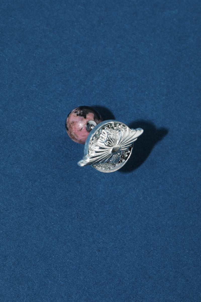 TOGA TOO - 925 Silver Rhodonite Metal Stone Pierced Earring TOGA TOO - 925 Silver Rhodonite Metal Stone Pierced Earring