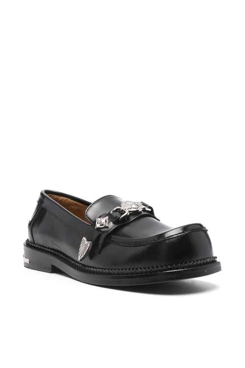 Metal Leather Moc Toe Loafers