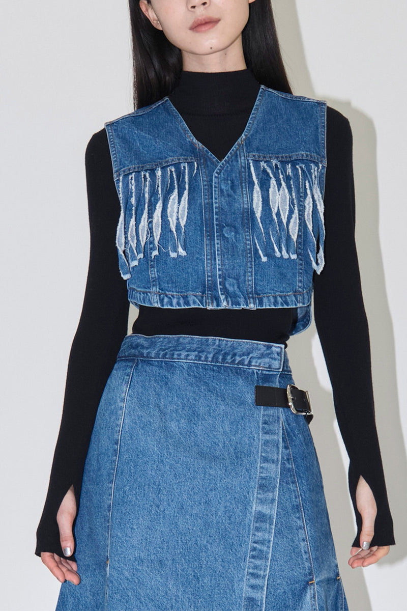 Denim Fringe Vest - UNISEX