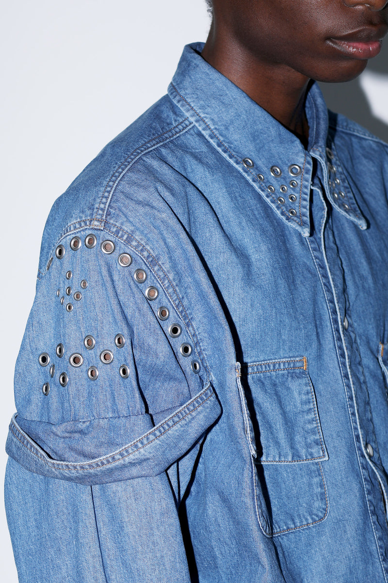 Metal Eyelet Denim Shirt - UNISEX