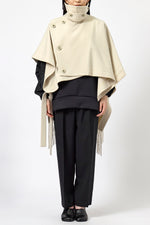 Asymmetric Fringe Wool Cape