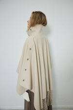 Asymmetric Fringe Wool Cape