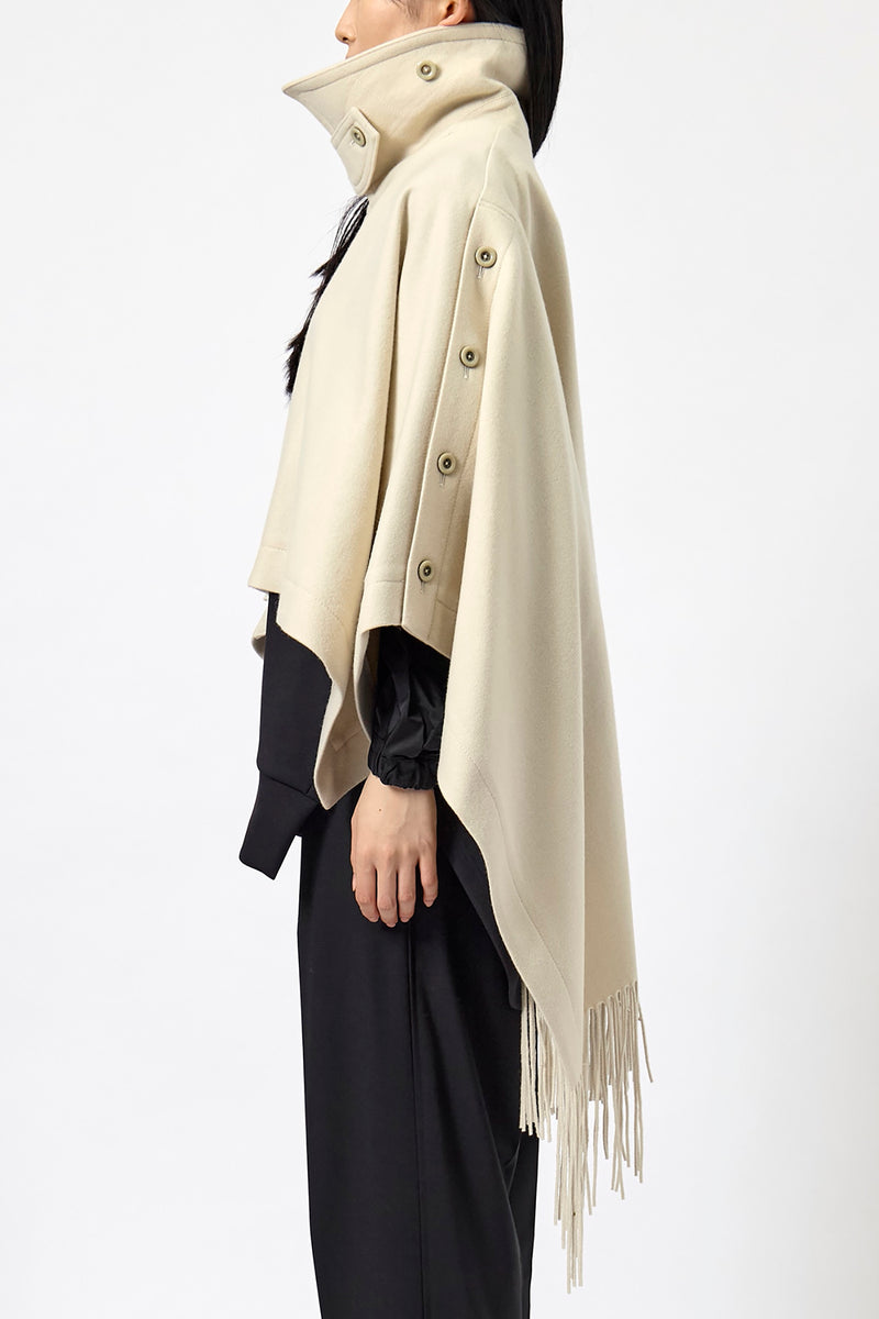 Asymmetric Fringe Wool Cape