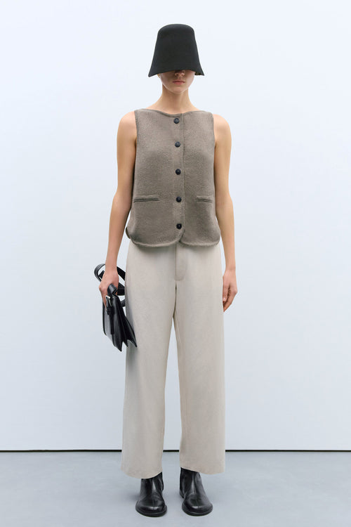 Boat-Neck Cotton-Blended Waistcoat