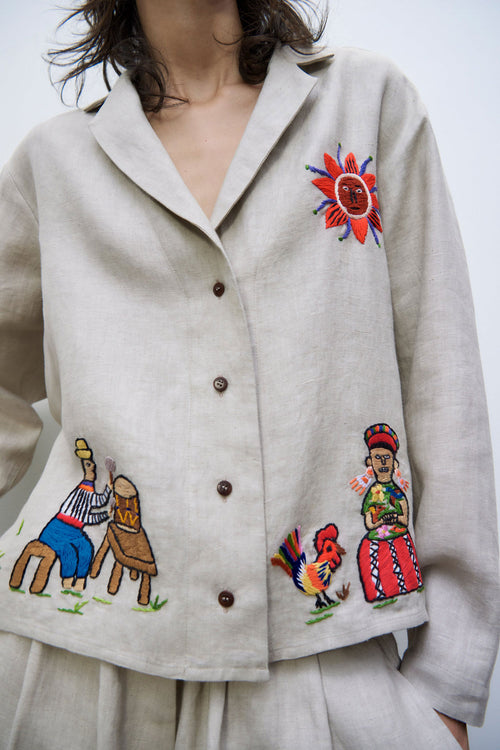 Raices Linen Embroidery Shirt Jacket